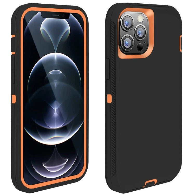 Armor Rugged Defender Case for iPhone 14 Pro (6.1") Protective Case with Belt Clip Holster, Heavy Duty-Orange Black