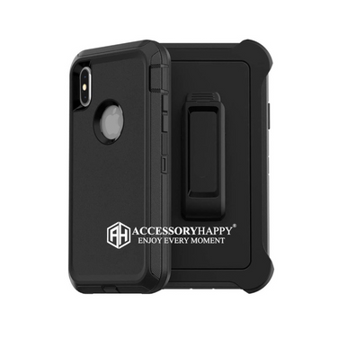 Armor Rugged Defender Case for iPhone X Xs (5.8") Protective Case with Belt Clip Holster, Heavy Duty-BLACK