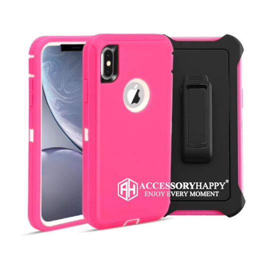 Armor Rugged Defender Case for iPhone X Xs (5.8") Protective Case with Belt Clip Holster, Heavy Duty-PINK