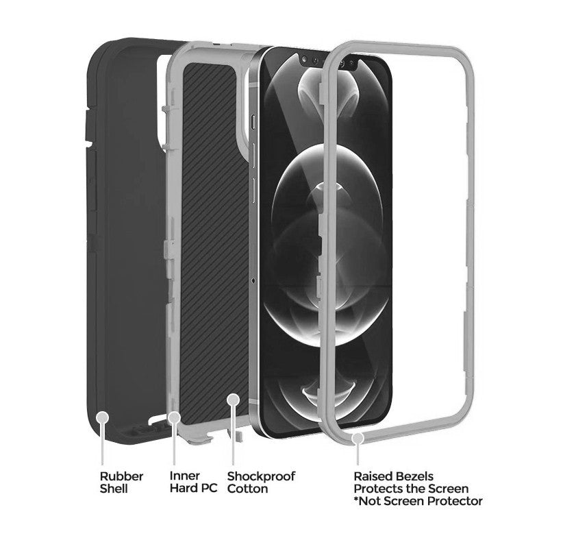 Armor Rugged Defender Case for iPhone 14 Pro (6.1") Protective Case with Belt Clip Holster, Heavy Duty-White Gray