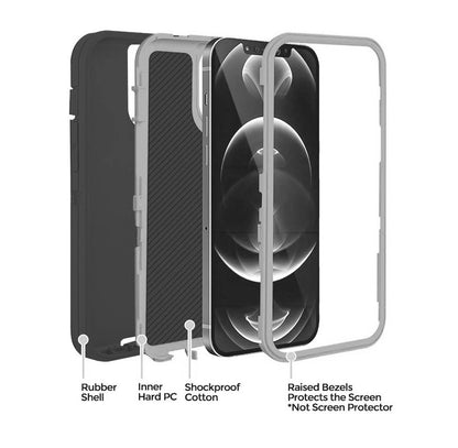 Armor Rugged Defender Case for iPhone 14 Pro (6.1") Protective Case with Belt Clip Holster, Heavy Duty-White Gray