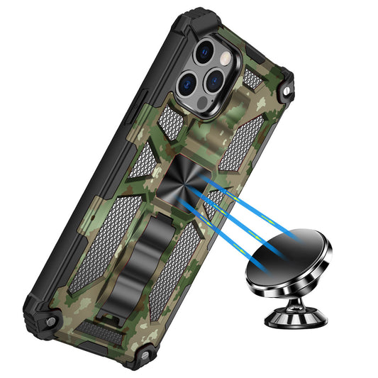 iPhone 13 Case  with Built-in Kick Stand with Magnetic Magnet Protective Phone Case for iPhone 13 iPhone-GREEN MILITARY CAMO