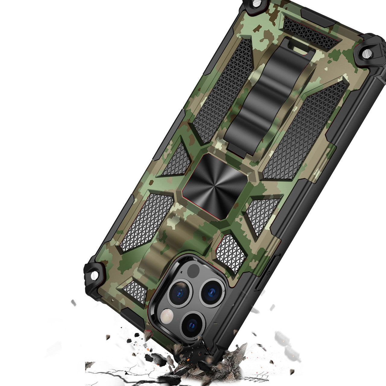 iPhone 13 Case  with Built-in Kick Stand with Magnetic Magnet Protective Phone Case for iPhone 13 iPhone-GREEN MILITARY CAMO