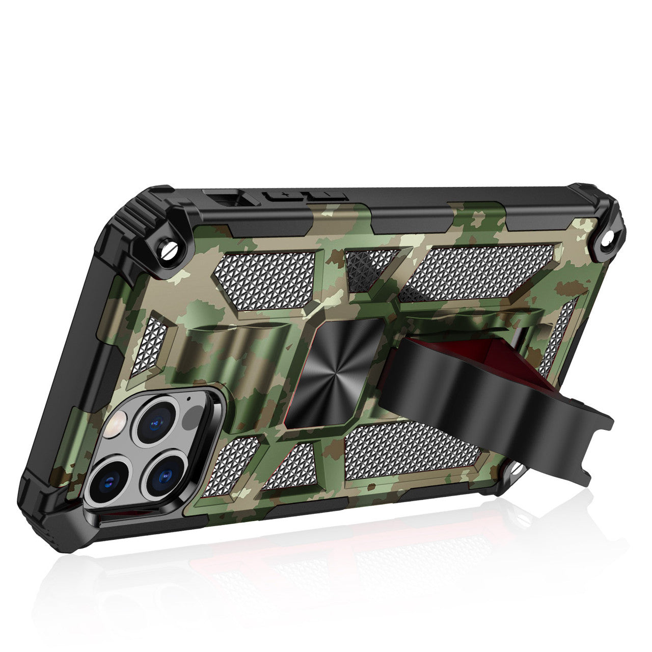 iPhone 13 Case  with Built-in Kick Stand with Magnetic Magnet Protective Phone Case for iPhone 13 iPhone-GREEN MILITARY CAMO