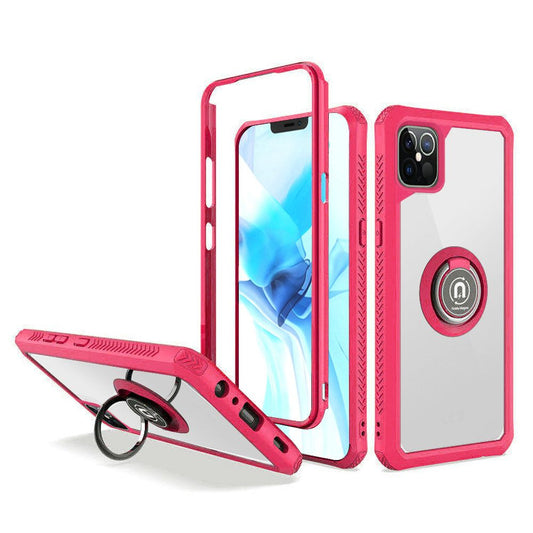 iPhone 12 Pro Max Case, 2 in 1 Durable Hard PC+Soft Silicone Heavy Duty Shockproof Full Body Phone Protective Case Cove rwith Built-in Rotating Kick Stand Magnet Plate - Pink