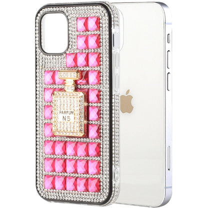 iPhone 12 iPhone 12 Pro Bling Case, Girls Women 3D Luxury Sparkle Glitter Diamond Crystal Rhinestone Pumpkin Car Charm Pendant Protective Case Cover for iPhone 13 6.1 inch (Perfume Bottle Pink)