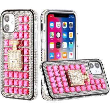 iPhone 12 iPhone 12 Pro Bling Case, Girls Women 3D Luxury Sparkle Glitter Diamond Crystal Rhinestone Pumpkin Car Charm Pendant Protective Case Cover for iPhone 13 6.1 inch (Perfume Bottle Pink)