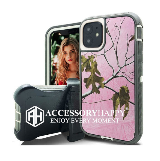 Armor Rugged Defender Case for iPhone 13 (6.1") Protective Case with Belt Clip Holster, Heavy Duty-Pink Camo