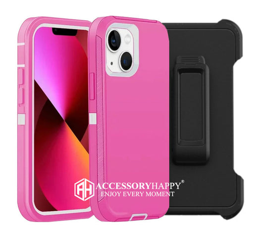 Armor Rugged Defender Case for iPhone 13 (6.1") Protective Case with Belt Clip Holster, Heavy Duty-Pink