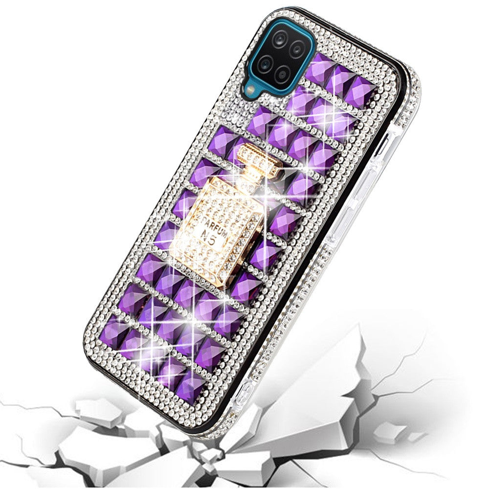 iPhone 12 iPhone 12 Pro Bling Case, Girls Women 3D Luxury Sparkle Glitter Diamond Crystal Rhinestone Pumpkin Car Charm Pendant Protective Case Cover for iPhone 13 6.1 inch (Perfume Bottle Purple)