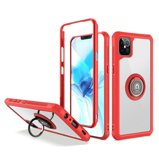 iPhone 12 Pro Max Case, 2 in 1 Durable Hard PC+Soft Silicone Heavy Duty Shockproof Full Body Phone Protective Case Cove rwith Built-in Rotating Kick Stand Magnet Plate - Red