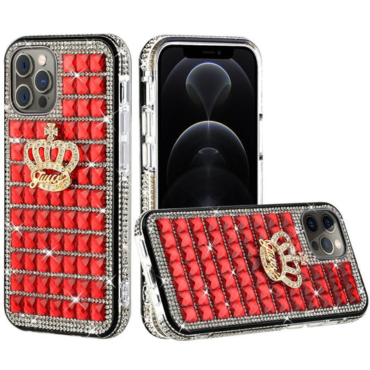 iPhone 12 iPhone 12 Pro Bling Case, Girls Women 3D Luxury Sparkle Glitter Diamond Crystal Rhinestone Pumpkin Car Charm Pendant Protective Case Cover for iPhone 13 6.1 inch (Crown Red)