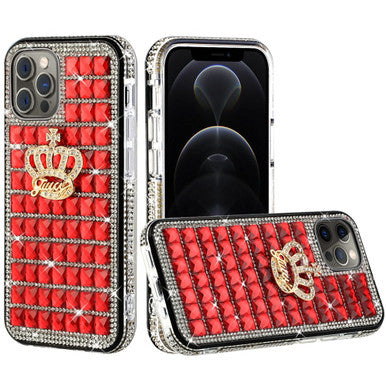 iPhone 12 iPhone 12 Pro Bling Case, Girls Women 3D Luxury Sparkle Glitter Diamond Crystal Rhinestone Pumpkin Car Charm Pendant Protective Case Cover for iPhone 13 6.1 inch (Crown Red)