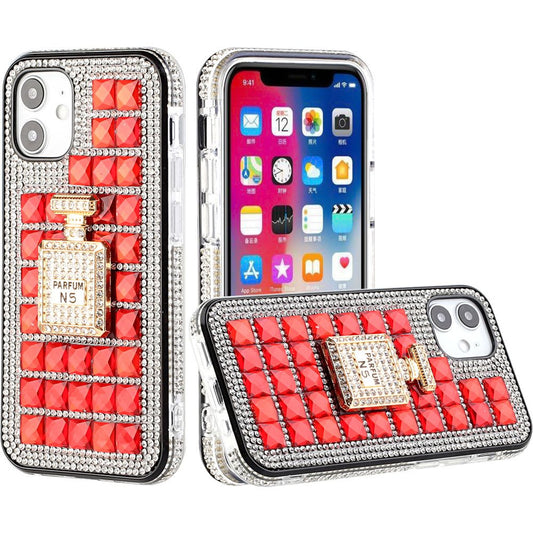 iPhone 12 iPhone 12 Pro Bling Case, Girls Women 3D Luxury Sparkle Glitter Diamond Crystal Rhinestone Pumpkin Car Charm Pendant Protective Case Cover for iPhone 13 6.1 inch (Perfume Bottle Red)