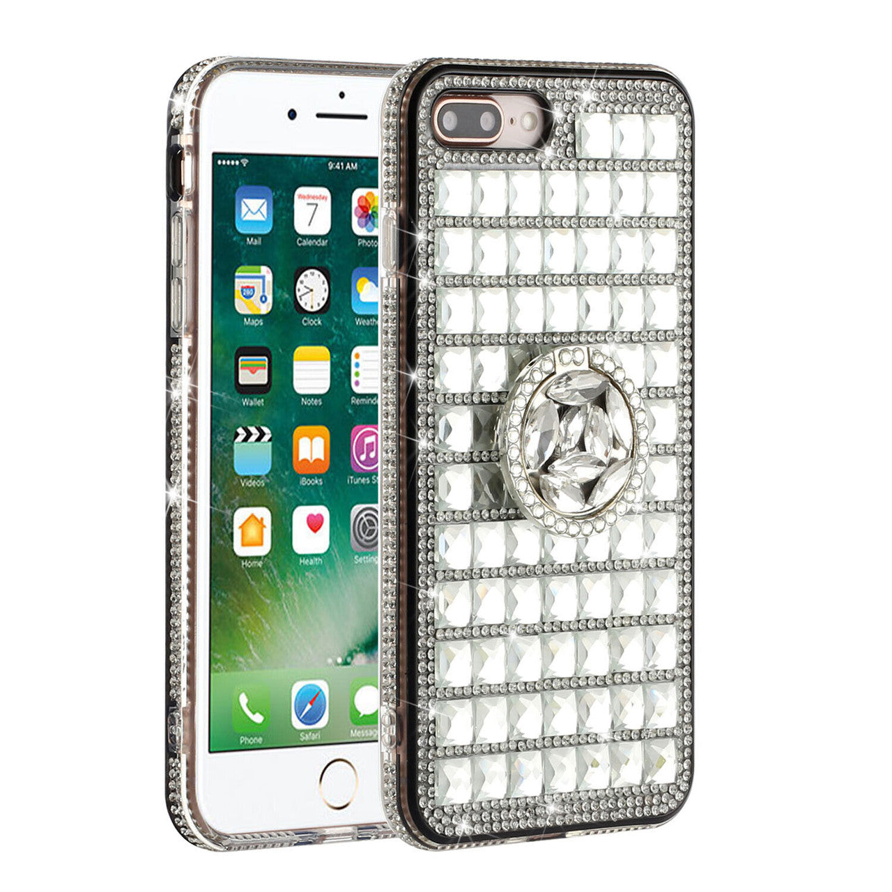 iPhone 12 Mini Full Bling Case with [Ring Kickstand] Cute Glitter Sparkle Bling Diamond Rhinestone -Clear