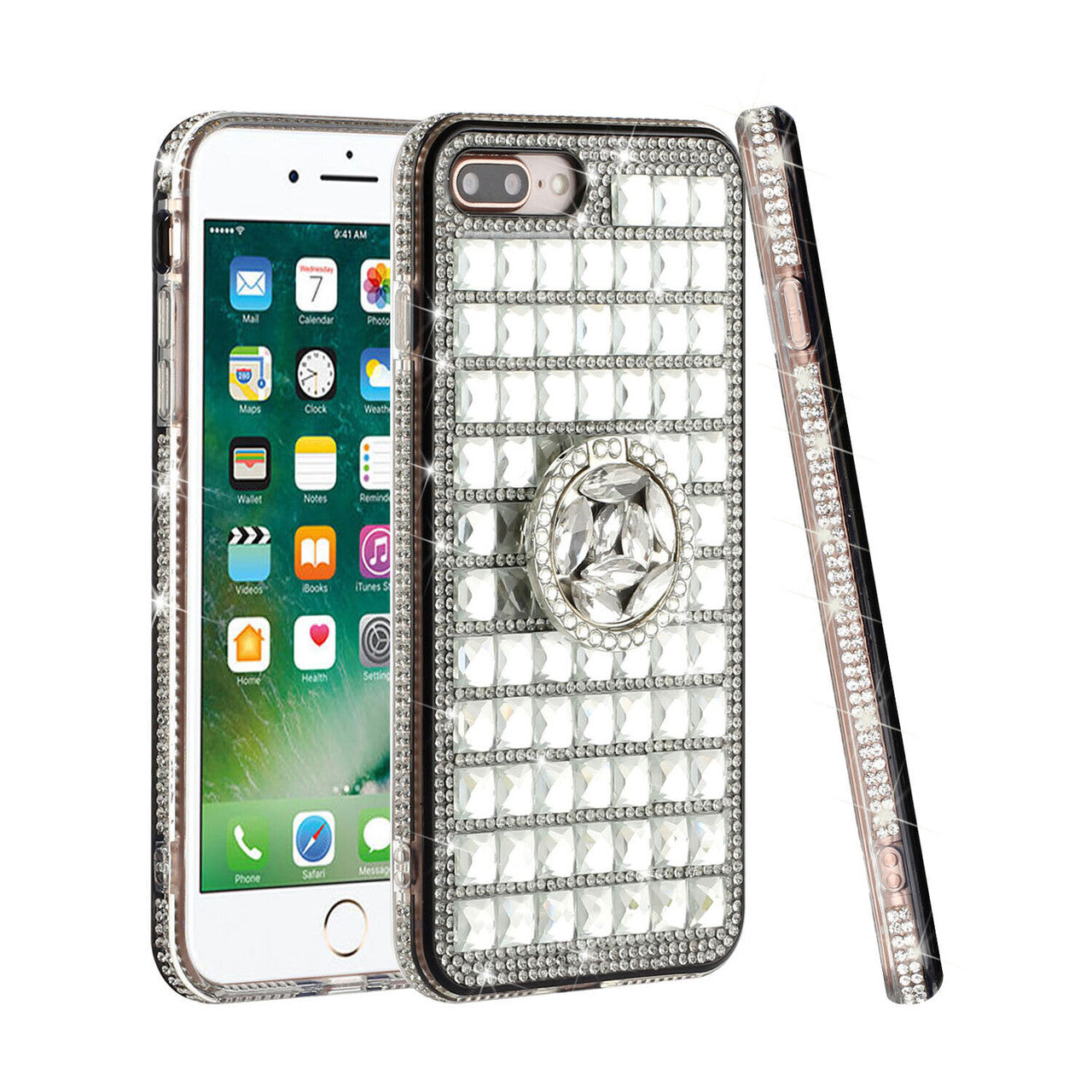 iPhone 12 Mini Full Bling Case with [Ring Kickstand] Cute Glitter Sparkle Bling Diamond Rhinestone -Clear