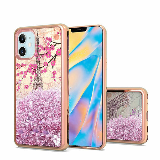 iPhone 12 Mini Glitter Phone Case Girly Women Bling Sparkle Luxury Flowing Floating Quicksand Waterfall Clear Soft TPU Case Cover  - Eiffel Tower Paris