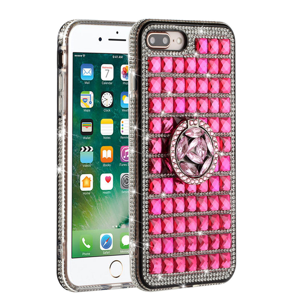 iPhone 12 Mini Full Bling Case with [Ring Kickstand] Cute Glitter Sparkle Bling Diamond Rhinestone - Pink