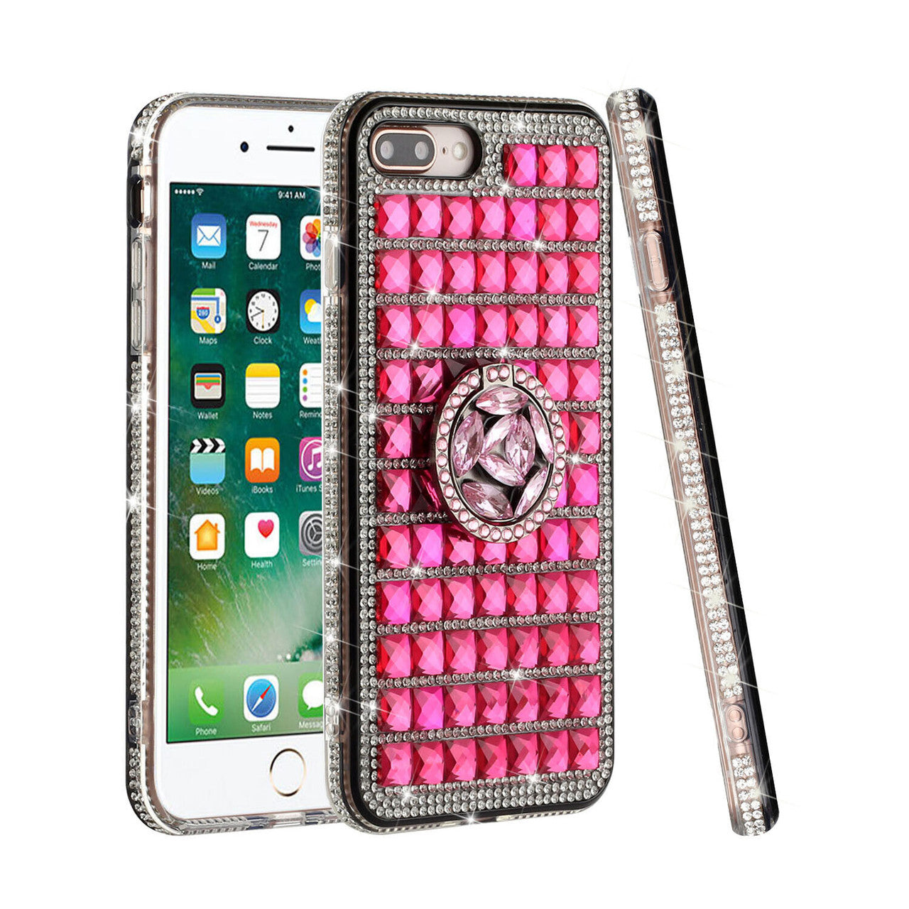 iPhone 12 Mini Full Bling Case with [Ring Kickstand] Cute Glitter Sparkle Bling Diamond Rhinestone - Pink