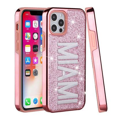 iPhone 12Pro Max (6.7") Case with Protection, 2 in 1 Durable Hard PC+Soft Silicone Heavy Duty Shockproof Glitter Full Body Phone Protective Case Cover - MIAMI
