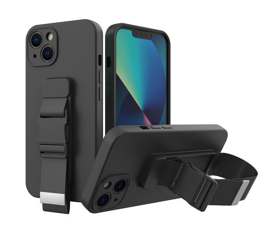 iPhone 12 Pro Max Case, 2 in 1 Durable Soft TPU Heavy Duty Shockproof Phone Protective Case Cove with Built-in Kickstand & Adjustable Strap for waist or wrist- Navy Blue