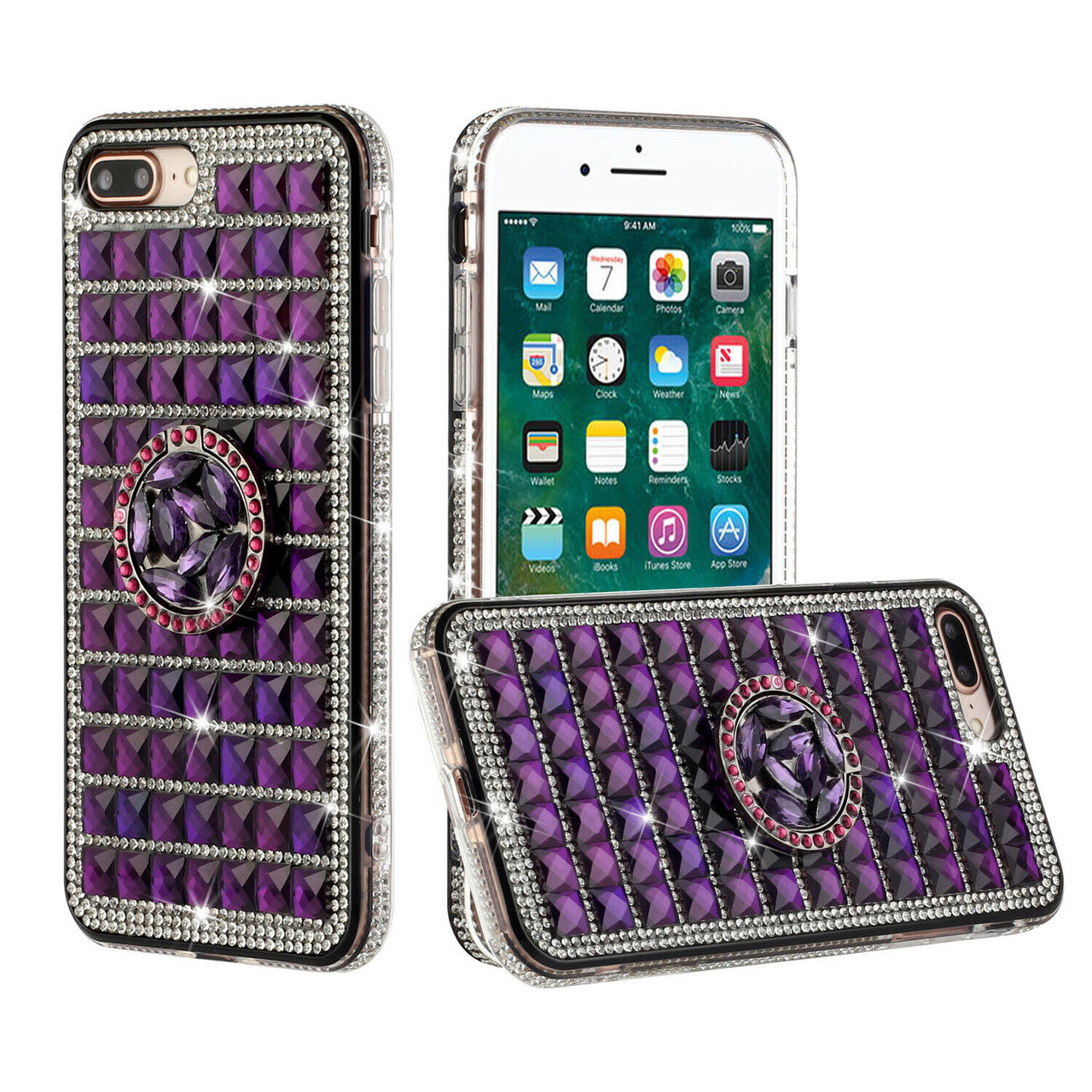 iPhone 12 Mini Full Bling Case with [Ring Kickstand] Cute Glitter Sparkle Bling Diamond Rhinestone -Purple