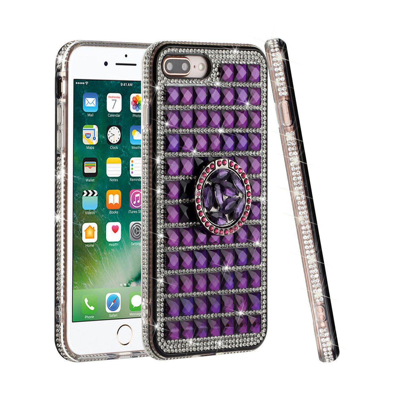 iPhone 12 Mini Full Bling Case with [Ring Kickstand] Cute Glitter Sparkle Bling Diamond Rhinestone -Purple