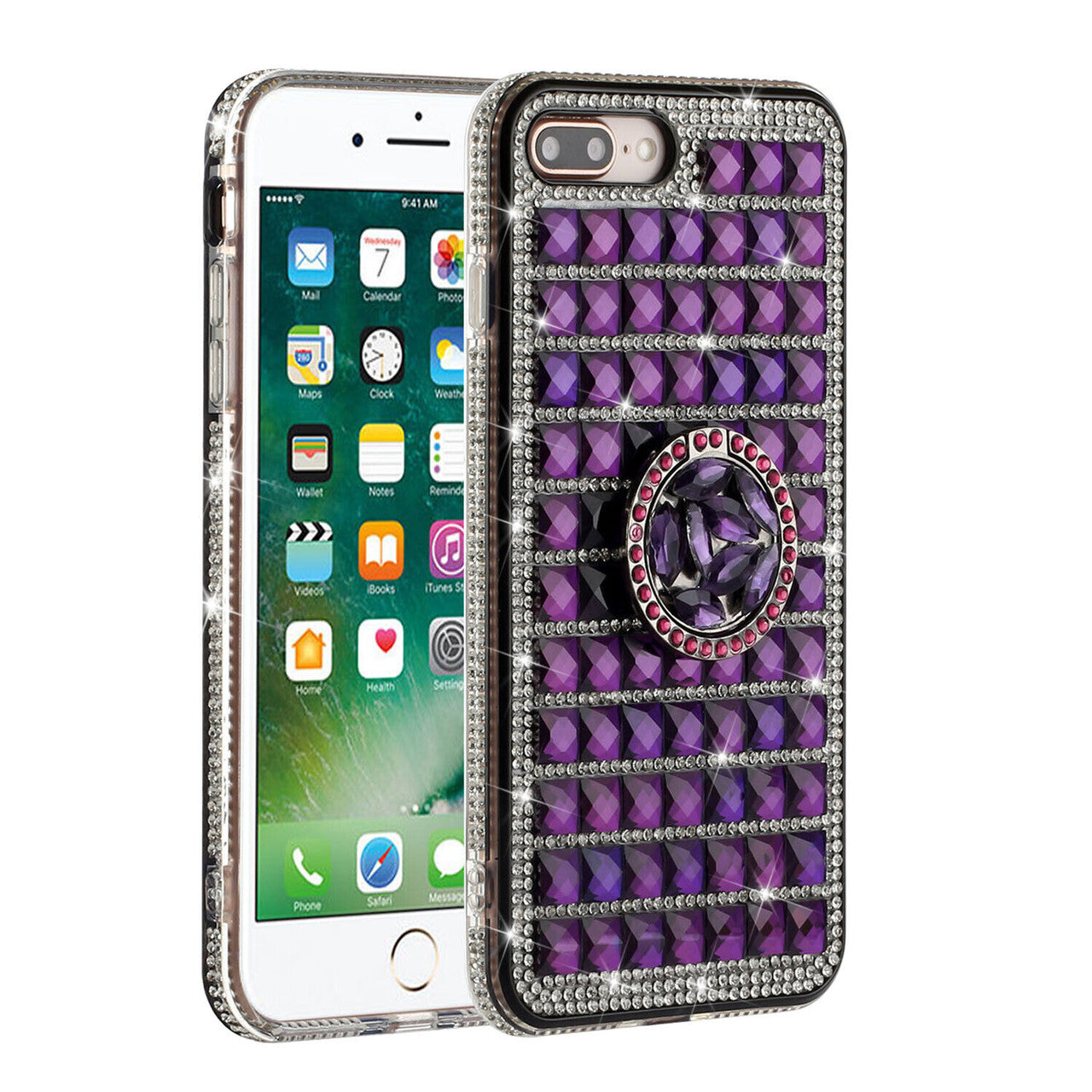 iPhone 12 Mini Full Bling Case with [Ring Kickstand] Cute Glitter Sparkle Bling Diamond Rhinestone -Purple