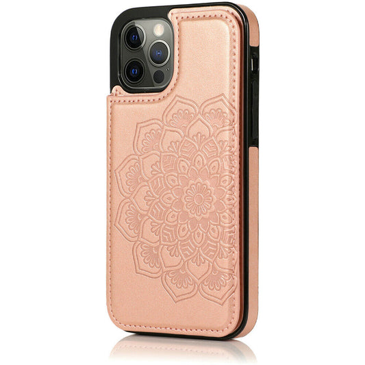 iPhone 13 Wallet Case with Card Holder, PU Leather Kickstand Card Slots Case, Double Magnetic Clasp Durable Shockproof Cover 6.1 Inch (Rose Gold)