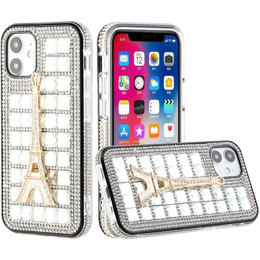 iPhone 12 iPhone 12 Pro Bling Case, Girls Women 3D Luxury Sparkle Glitter Diamond Crystal Rhinestone Pumpkin Car Charm Pendant Protective Case Cover for iPhone 13 6.1 inch ( Eiffel Tower Diamond)