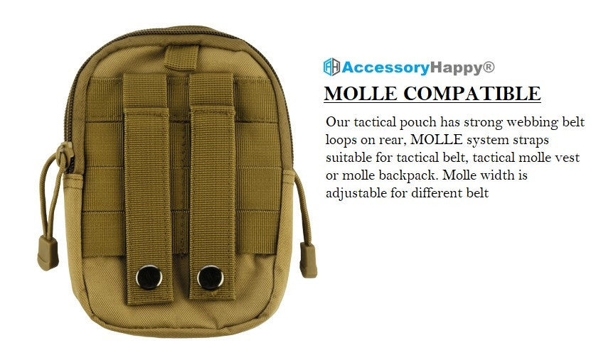 AccessoryHappy Premium Outdoor Hunting Tactical Holster Waist Cell Phone Pouch MOLE System fits Single Pistol Magazine, Knife, Flashlight, Sheath, Airsoft Hunting Ammo and Much More (Tan)