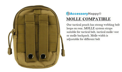 AccessoryHappy Premium Outdoor Hunting Tactical Holster Waist Cell Phone Pouch MOLE System fits Single Pistol Magazine, Knife, Flashlight, Sheath, Airsoft Hunting Ammo and Much More (Tan)