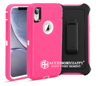 Armor Rugged Defender Case for iPhone XR Protective Case with Belt Clip Holster, Heavy Duty-PINK